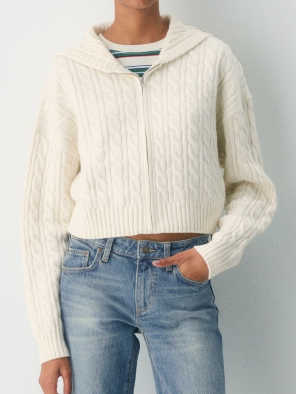 Aritzia Cream Cable Knit Zip Hoodie - Picture 2 of 5